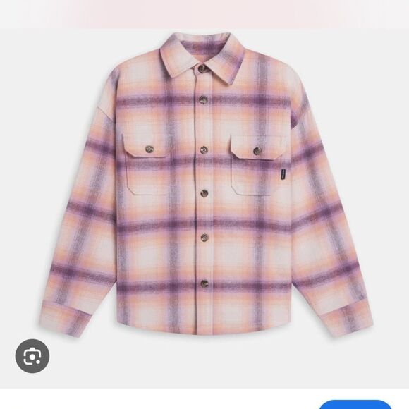 NWT Madhappy Fall Plaid Overshirt Flannel Shacket  Purple and Orange - Picture 1 of 7